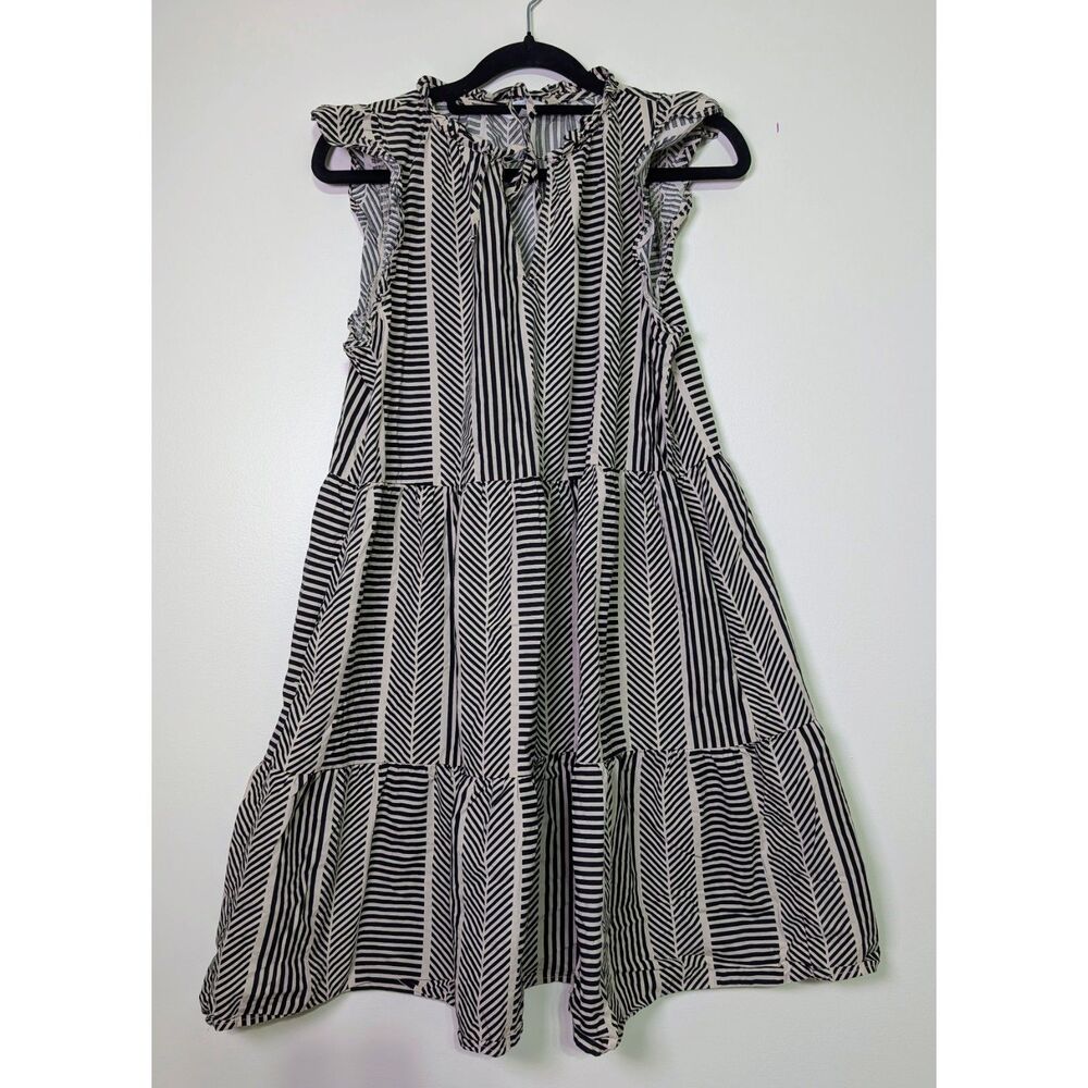 Striped Tiered 100% Cotton Summer Dress Size Small  Cottagecore Ruffle - Picture 2 of 8